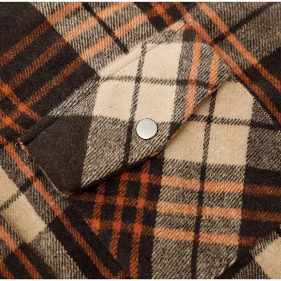 SOLD OUT Fall Autumn Brown Plaid Oversized Flannel Shacket Shirt Jacket - Picture 6 of 11